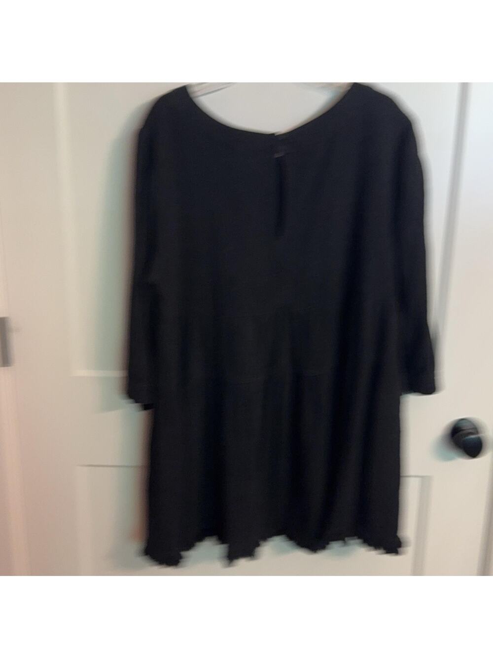 Umgee Dress Sz XL Black Linen Cotton Swing Trapeze Fringe Hem 3/4 Sleeve Boho